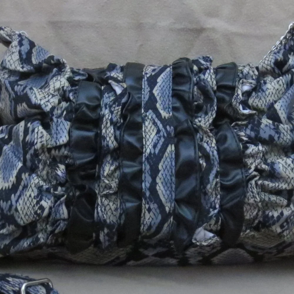 NEW Dollhouse Purse Blue Gray Black Snakeskin Print Crossbody Shoulder Hobo Bag